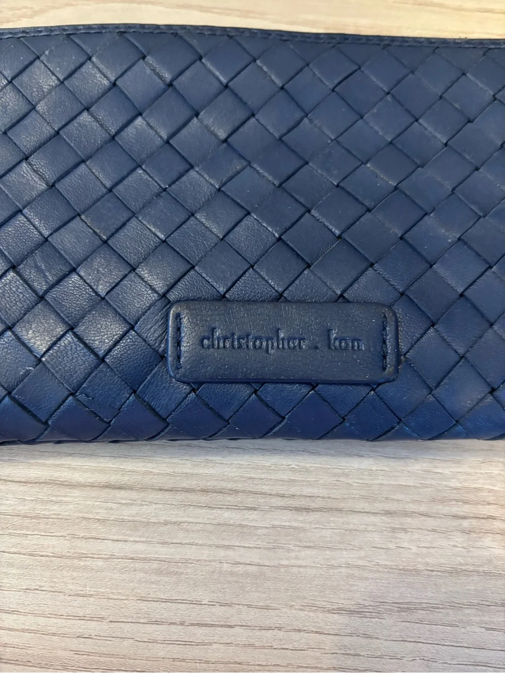 Christopher Kon Navy Woven Leather Zip Wallet